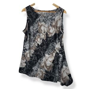 Asymmetrical Stretch Tank Top Womens Size XL Floral Romantic Feminine‎ USA Made